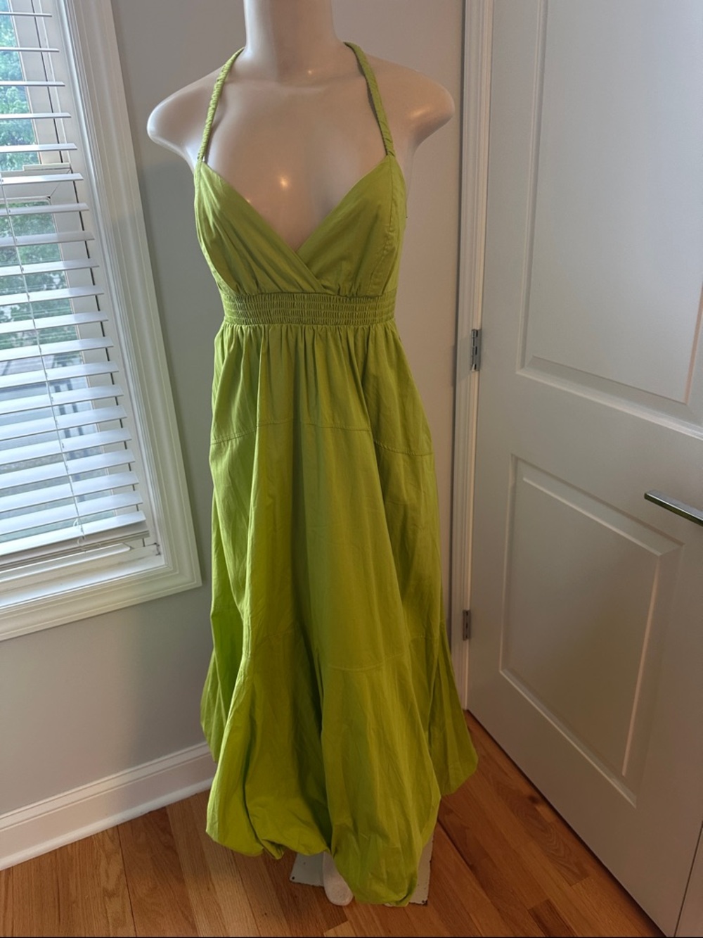 Lime Green Halter Maxi Dress with pockets